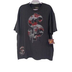 Black Crewneck Bling 3D Dollar Sign Graphic T-Shirt Streetwear Men's Size XL New